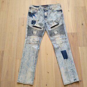 Bleecker & Mercer Jeans Men 38x34 Whiskered Moto Distressed